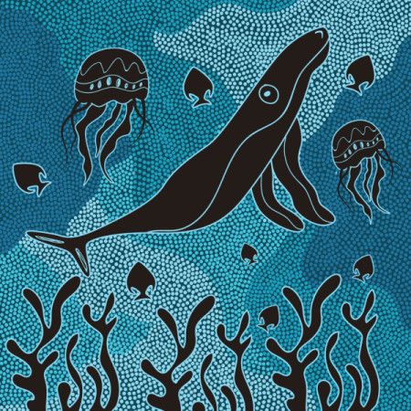 Underwater world in aboriginal dot art style