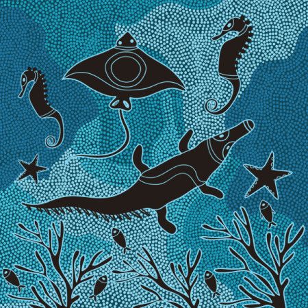 Aboriginal style underwater dot artwork illustration