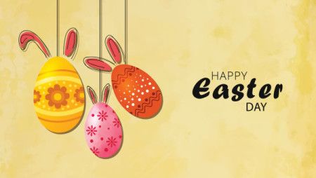 Hanging Easter eggs with decoration. Easter poster and banner template
