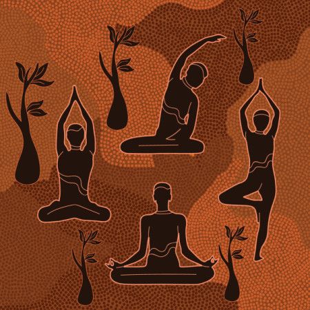 Yoga painting illustration with aboriginal dot art