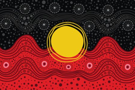 Dot painting with aboriginal flag colors in an aboriginal pattern