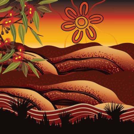 Aboriginal painting that portrays their connection to nature and land using a mountain motif