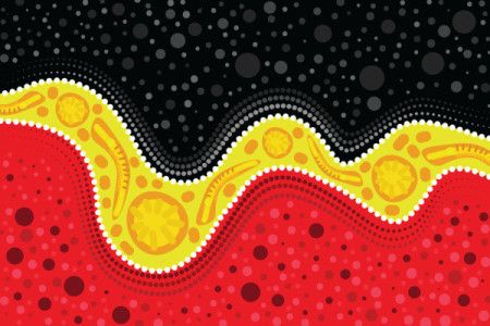 Dot painting in aboriginal style with the colors of the aboriginal flag