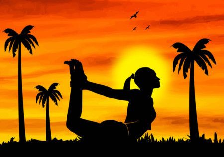 Yoga posture silhouette and sunset illustration