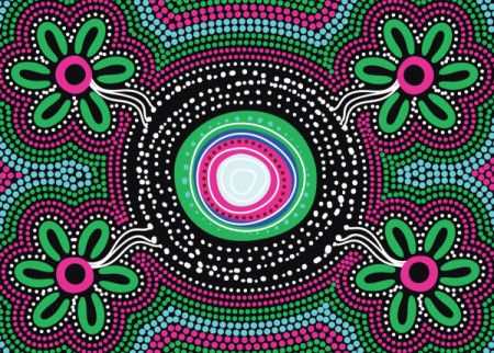 Dot art inspired by Aboriginal traditions on a vector background