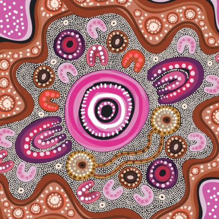 Dot art inspired by Aboriginal culture on a vector-based background
