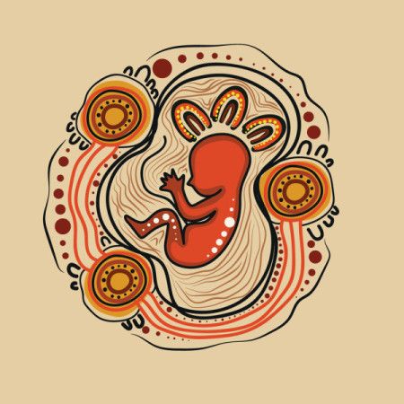 A painting of a fetus in the style of aboriginal art