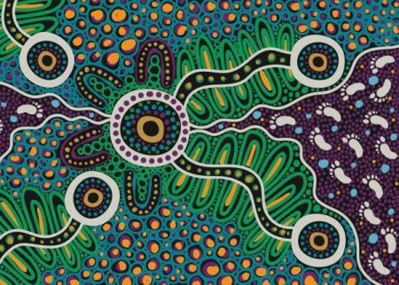 A dot painting in the style of indigenous Australian art