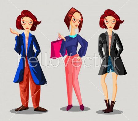 Fashion girls cartoon character set - Vector illustration
