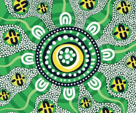 Green aboriginal-inspired dot design vector painting