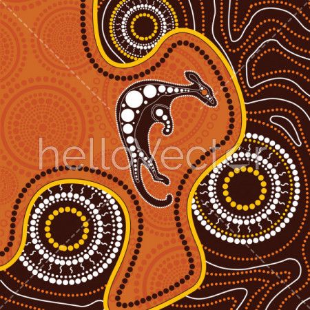 Aboriginal art background with kangaroo - Vector illustration