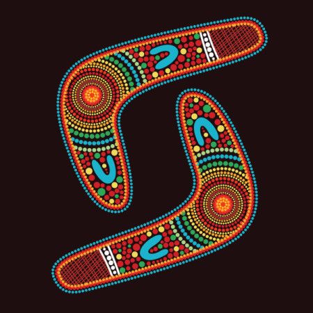 Aboriginal dot art style colorful boomerang artwork