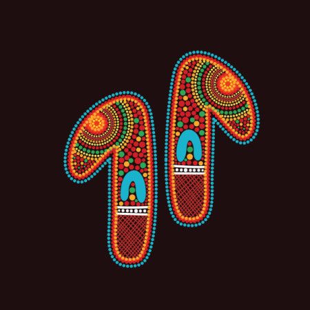 Aboriginal dot art style colorful kangaroo tracks artwork