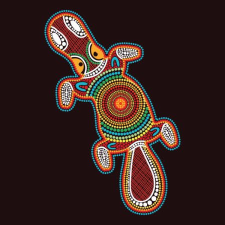 Aboriginal dot art style colorful platypus artwork