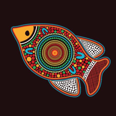 Aboriginal dot art style colorful fish artwork