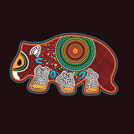 Aboriginal dot art style colorful wombat artwork