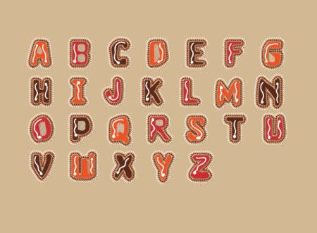 Alphabet letters decorated with Aboriginal art motifs