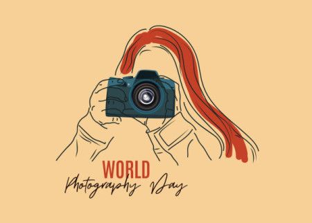 World photography day illustration with woman photographer taking pictures