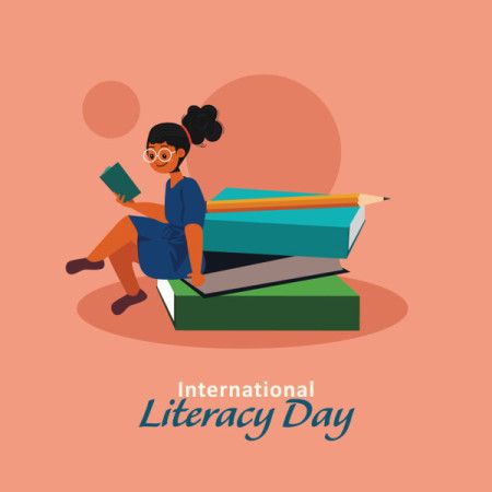 A design that shows a girl enjoying a book for International literacy day