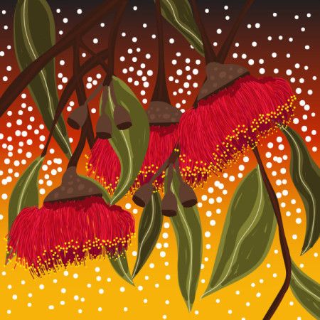 Red Eucalyptus Aboriginal Dot Art Illustration