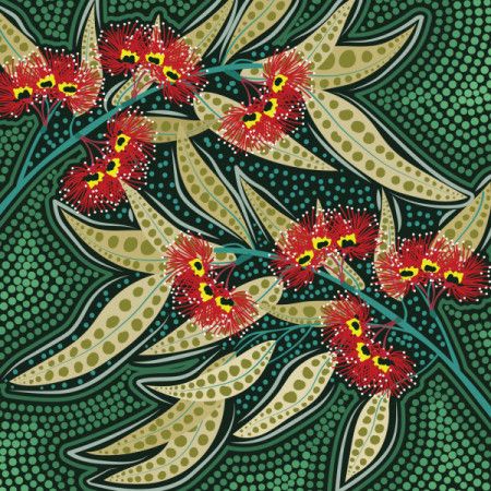 Aboriginal Dot Art of Australian Native Eucalyptus Plant