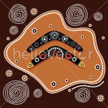 Aboriginal art vector painting with boomerang.