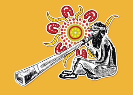 Didgeridoo playing aboriginal sticker design illustration