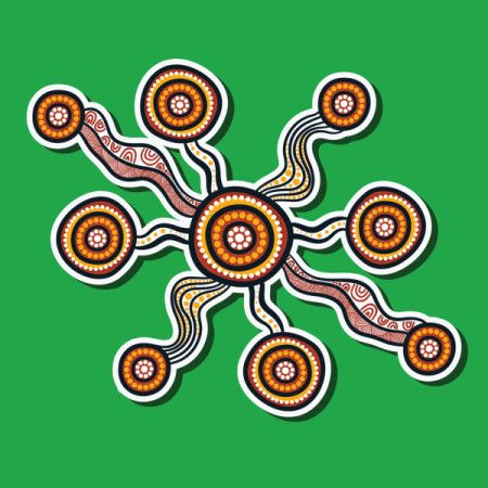 Illustrative sticker design with aboriginal art motifs