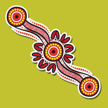 A sticker design with an artistic illustration of aboriginal art