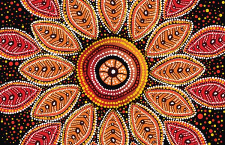 Beautiful dotted leaves aboriginal art on a vector background