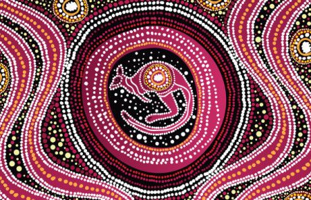 A vector background featuring Aboriginal kangaroo dot design