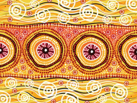 Vector yellow painting with circles of dots inspired by Aboriginal art