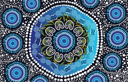 Blue Aboriginal style dot design on a vector background