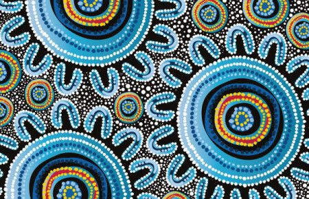 Blue vector background with decoration of dots in the Aboriginal art style