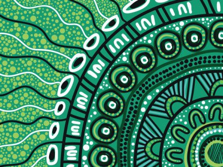 Green background illustration with Aboriginal motifs