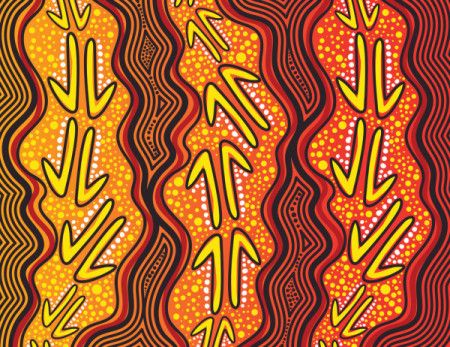 Vector aboriginal art patterns design with kangaroo tracks