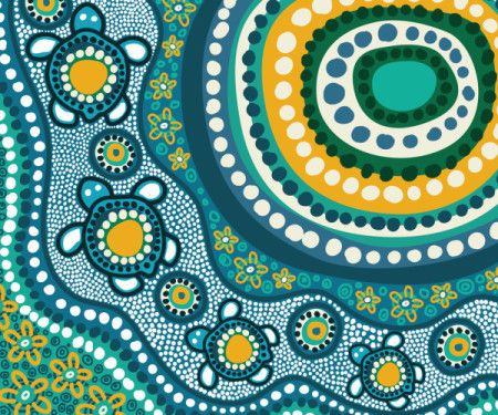 Turquoise aboriginal dot vector artwork with turtle design