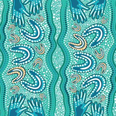 Teal aboriginal dot art style vector painting