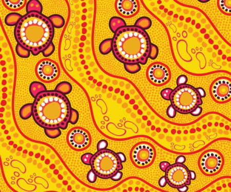 Yellow aboriginal dot vector artwork with turtle design