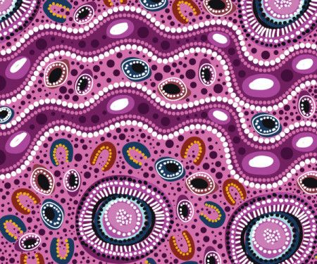 Vector purple background decorated with aboriginal art