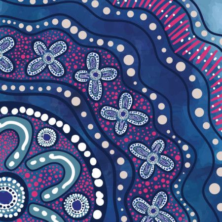 A background illustration featuring Aboriginal design