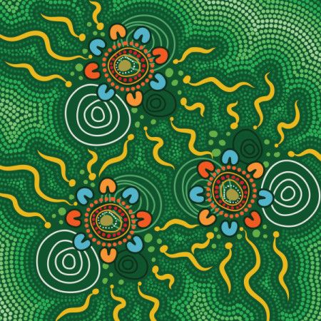 Green painting illustration with Aboriginal-inspired dots