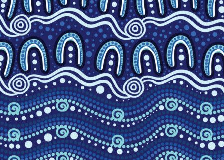 Blue background illustration with Aboriginal-inspired dots