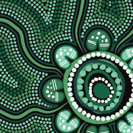 Aboriginal dot art in a vector style green background