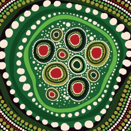 Vector green painting that features dot art from aboriginal culture