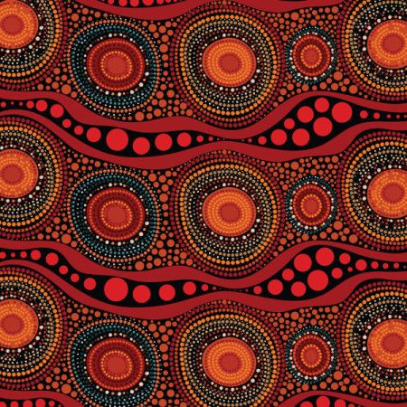 Red background in vector format with dot art from aboriginal culture