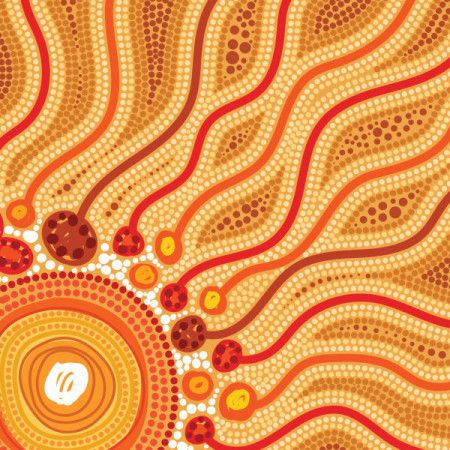 Yellow vector background that features dot art from aboriginal culture