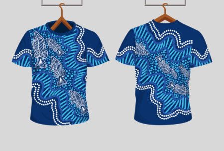 An artistic illustration of tee shirt design with aboriginal artwork