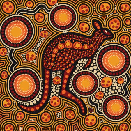 Kangaroo art that reflects aboriginal traditions on a vector background