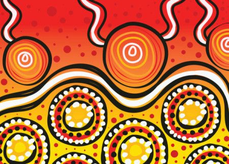 A background with aboriginal-style vector dot art in colors